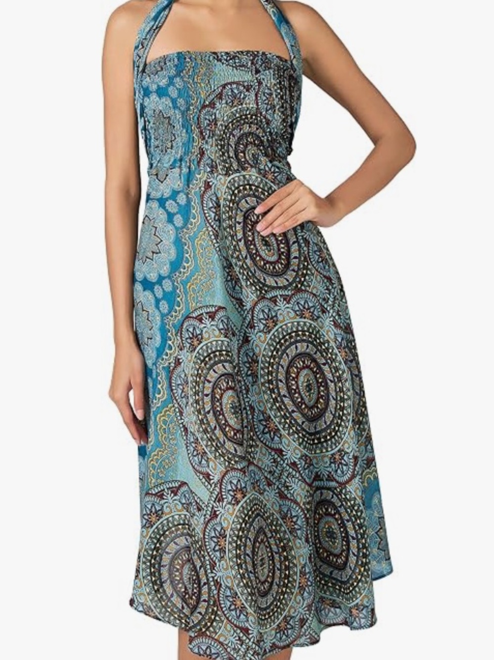 Free People Blue Printed Halter Midi Dress